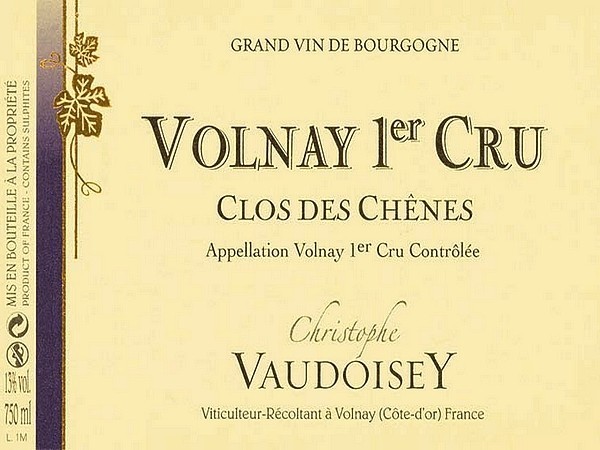 Volnay 1er cru Clos des Chênes  2023 VAUDOISEY Christophe