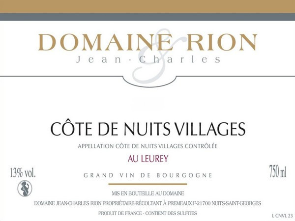 Côte de Nuits Villages 2023 Au Leurey  RION Jean-Charles