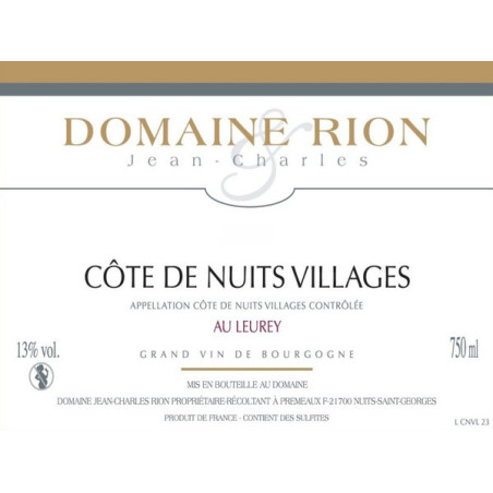 Côte de Nuits Villages 2023 Au Leurey  RION Jean-Charles